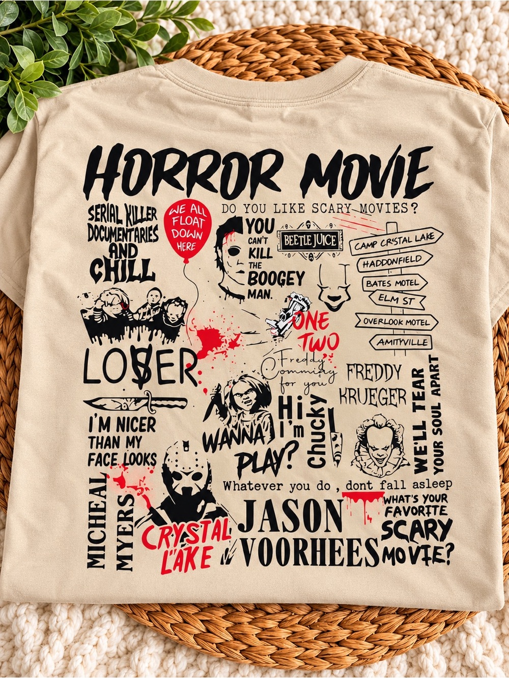 Horror Movie Graphic Tee - Beige